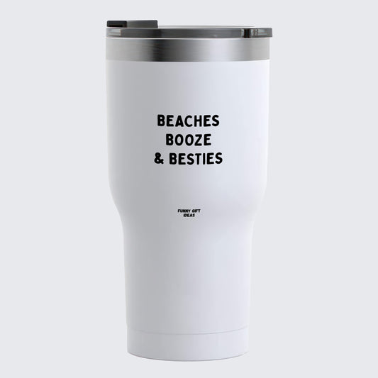 Travel Coffee Mug - Beaches Booze & Besties - Coffee Tumbler